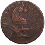 1787 New Jersey Copper. Maris 58-n, W-5320. Rarity-4. Camel Head--Overstruck on a Connecticut Copper