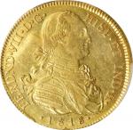 COLOMBIA. 8 Escudos, 1818-NR JF. Nuevo Reino (Bogota) Mint. Ferdinand VII. PCGS MS-61.