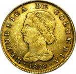 COLOMBIA. 1828-RS 8 Escudos. Bogotá mint. Restrepo M165.15. EF Detail — Tooled (PCGS).