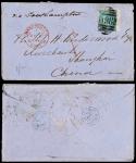 1866年英国曼切斯特寄上海封，贴维多利亚女皇1先另一枚