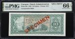 CURACAO. Curacaosche Bank. 10 Gulden, 1948. P-30s. Specimen. PMG Gem Uncirculated 66 EPQ.