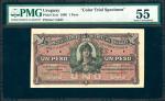 URUGUAY. Banco De La Republica Oriental Del Uruguay. 1 Peso, 1896. P-3cts. Color Trial Specimen. PMG