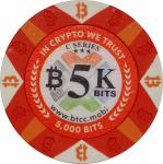 2016 BTCC 5K Bits "Poker Chip" 0.005 Bitcoin. Loaded. Firstbits 1397Hv1fXS. Serial No. E00638. Serie