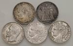 World Coins FRANCIA Seconda Repubblica (1848-1852) 5 Franchi 1849 (3) 1851 e 1852 - AG Lotto di 5 mo
