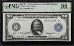 Fr. 1035. 1914 $50 Federal Reserve Note. Philadelphia. PMG Choice About Uncirculated 58.