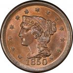 1850 Braided Hair Cent. Newcomb-14. Rarity-4. Mint State-65 RB (PCGS).