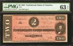 T-70. Confederate Currency. 1864 $2. PMG Choice Uncirculated 63 EPQ.