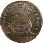 1787 Fugio Cent. Pointed Rays. Newman 8-B, W-6740. Rarity-2. UNITED STATES, 4 Cinquefoils. MS-61 BN 