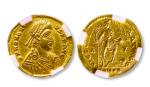 13793 西罗马帝国.洪诺留金币一枚，重：4.46g，众诚评CHAU 洪诺留，罗马帝国分裂为东罗马和西罗马之后，西罗马的首位皇帝，12岁登基。整个一生都在和入侵的哥特蛮族打仗。 公元395-402年