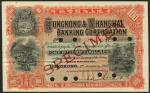 Hong Kong and Shanghai Banking Corporation, specimen $100, 1 January 1912, no serial numbers, red an