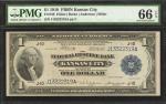 Fr. 738. 1918 $1 Federal Reserve Bank Note. Kansas City. PMG Gem Uncirculated 66 EPQ.