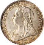 1894年维多利亚一圆银币。伦敦造币厂。GREAT BRITAIN. Crown, 1894 Year LVIII. London Mint. Victoria. PCGS MS-64 Gold Sh