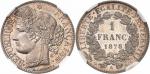 IIIe République (1870-1940). 1 franc 1878 A, Paris, épreuve sur flan bruni frappée à l’occasion de l