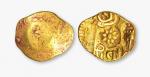 古印度·雅达瓦王国罗摩·旃陀罗金币一枚，少见的800年前莲花题材 中间为八瓣莲花，周围是法螺，草叉，梵文背