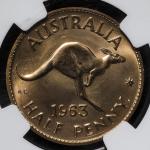AUSTRALIA オーストラリア 1/2Penny 1963  NGC-PF65RD Proof UNC~FDC
