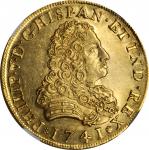 MEXICO. 8 Escudos, 1741-Mo MF. Mexico City Mint. Philip V. NGC MS-61★.