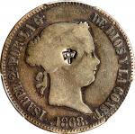 1868年菲律宾50 分。马尼拉造币厂。EAST ASIA. China - Philippines. 50 Centimos, 1868. Manila Mint. Isabel II. PCGS 