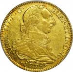 COLOMBIA. 1775-JJ/VJ 4 Escudos. Santa Fe de Nuevo Reino (Bogotá) mint. Carlos III (1759-1788). Restr