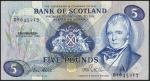 Bank of Scotland, replacement £5, 1984, prefix ZB blue, Sir Walter Scott at right,, arms at centre, 