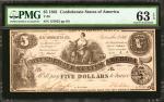 T-36. Confederate Currency. 1861 $5. PMG Choice Uncirculated 63 EPQ.