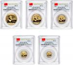 2014年五枚熊猫金套币。熊猫系列。CHINA. Gold Mint Set (5 Pieces), 2014. Panda Series. All PCGS MS-70 "First Strike"