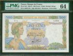 1941年法国银行500法郎，编号G.2033 872, PMG 64