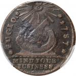 1787 Fugio Copper. Club Rays. Newman 3-D, W-6680. Rarity-3. Rounded Ends. VF Details--Tooled (PCGS).