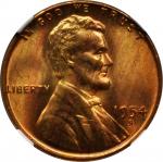 1954-S/S Lincoln Cent. VP-002. Repunched Mintmark. MS-66 RD (NGC).