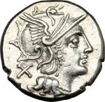 The Roman Republic, Pinarius Natta.. AR Denarius, 155 BC. Cr. 200/1. B. 2. 4.24 g.  17.5 mm.  极美