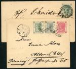 Hong Kong Postal Stationery Envelopes 1990 4c. envelope to Germany, 1900 (6 Dec.) uprated by 2c. gre