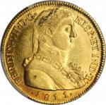 CHILE. 8 Escudos, 1811-So FJ. Santiago Mint. Ferdinand VII. PCGS MS-62 Gold Shield.