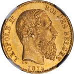 BELGIUM. 20 Francs, 1875. NGC MS-64.