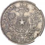 CHILI - CHILERépublique. Un peso 1878, S°, Santiago.  NGC MS 64 (6637662-015).Av. REPUBLICA DE CHILE