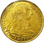 COLOMBIA. 1781/0-JJ 8 Escudos. Santa Fe de Nuevo Reino (Bogotá) mint. Carlos III (1759-1788). Restre