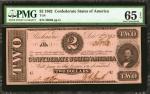 T-54. Confederate Currency. 1862 $2. PMG Gem Uncirculated 65 EPQ.