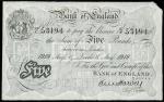 Bank of England, E.M. Harvey, ｣5, Leeds, 6 August 1919, serial number 97/U 53194, black and white, o