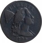 1794 Liberty Cap Cent. S-45. Rarity-5+. Head of 1794. Fine Details--Environmental Damage (PCGS).