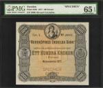SWEDEN. Norrkopings Enskilda Bank. 100 Kronor, 1877. P-S364. Specimen. PMG Gem Uncirculated 65 EPQ.