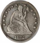 1872-CC Liberty Seated Quarter. Briggs 1-A, the only known dies. Fine-15 (PCGS).