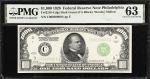 Fr. 2210-Cdgs. 1928 Dark Green Seal $1000 Federal Reserve Note. Philadelphia. PMG Choice Uncirculate