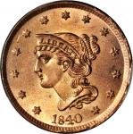 1840 Braided Hair Cent. N-8. Rarity-1. Large Date. MS-65 RD (PCGS).