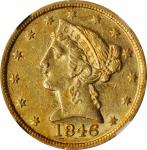 1846-D Liberty Head Half Eagle. Winter 14-I. AU-55 (NGC).