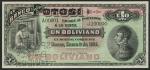 El Banco Potosi, Bolivia, specimen 1 Boliviano, Sucre, 1 January 1894, serial number A 00001-J 10000