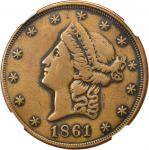 1861 Clark, Gruber & Co. $20 Die Trial. K-12c. Rarity-6. Copper. Reeded Edge. VF Details--Reverse Sc