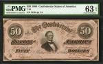 T-66. Confederate Currency. 1864 $50. PMG Choice Uncirculated 63 EPQ.