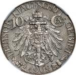 1909年青岛大德国宝壹角精制币。柏林铸币厂。(t) CHINA. Kiau Chau. 10 Cents, 1909. Berlin Mint. Wilhelm II. NGC PROOF-63.
