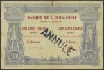 Banque de lIndo-Chine, New Caledonia, 500 francs, 3 January 1921, serial number 0.2-123, blue and wh