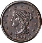 1844 Braided Hair Cent. N-3. Rarity-2. MS-64 BN (PCGS).