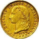 COLOMBIA. 1870/69 10 Pesos. Medellín mint. Restrepo M333.10. AU-55 (PCGS).