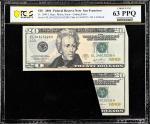 Fr. 2090-L. 2004 $20 Federal Reserve Note. San Francisco. PCGS Banknote Choice Uncirculated 63 PPQ. 